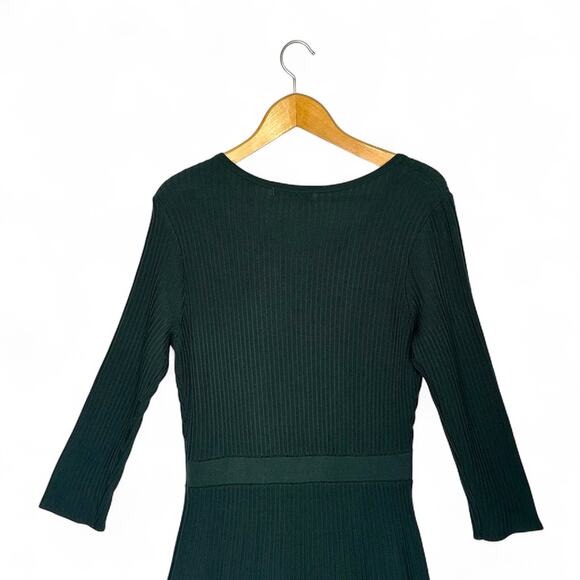 Studio One New York Women's Midi Sweater Dress L Dark Forest Green Ribbed Knit - Picture 5 of 10